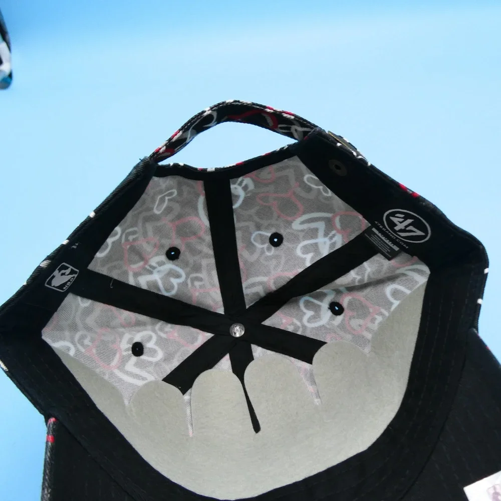 '47 Brand Cap‎ Youth Chicago Bulls Black Red Heart All Over Print Cotton Hat AOP